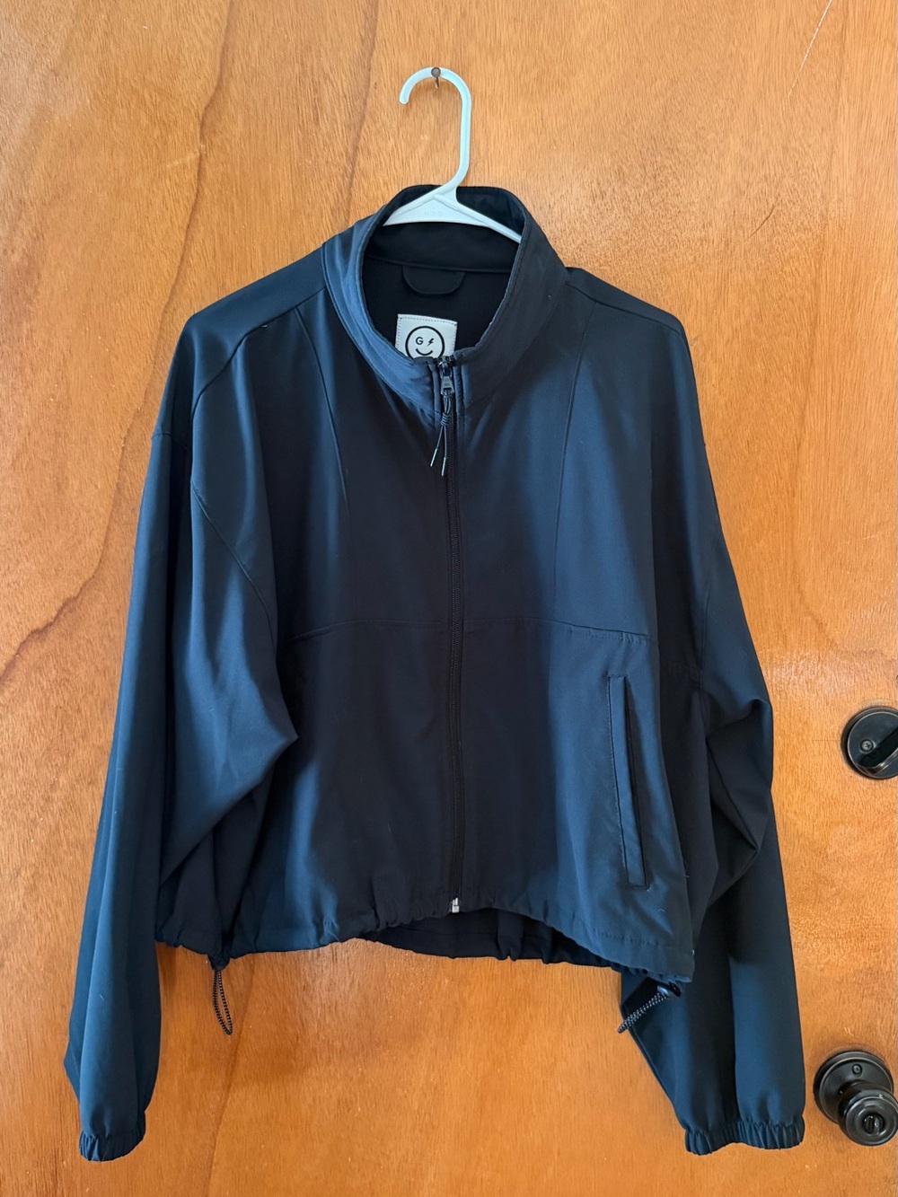Gilly Hicks Black Cropped Bomber Windbreaker Track Jacket Size L